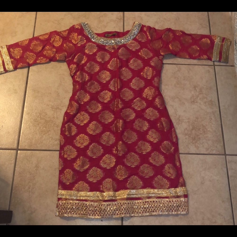 pink md gold sharara dress